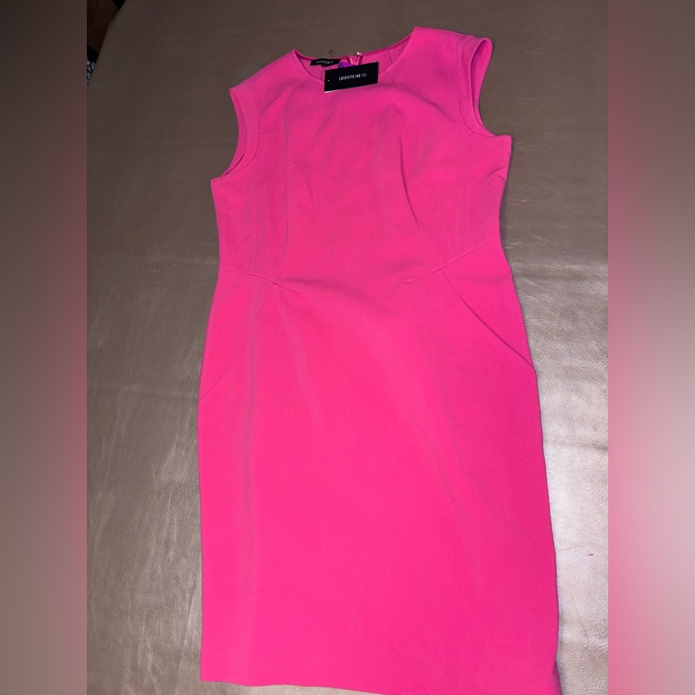 Lafayette 148 New York Vibrant Pink knee length Dress NWT size 14 flaw.